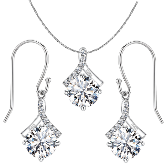 Classic Drop Crystal Solitaire Earrings, Pendant & Chain Set in 92.5 Sterling Silver With Diamond like Brilliance Zirconia