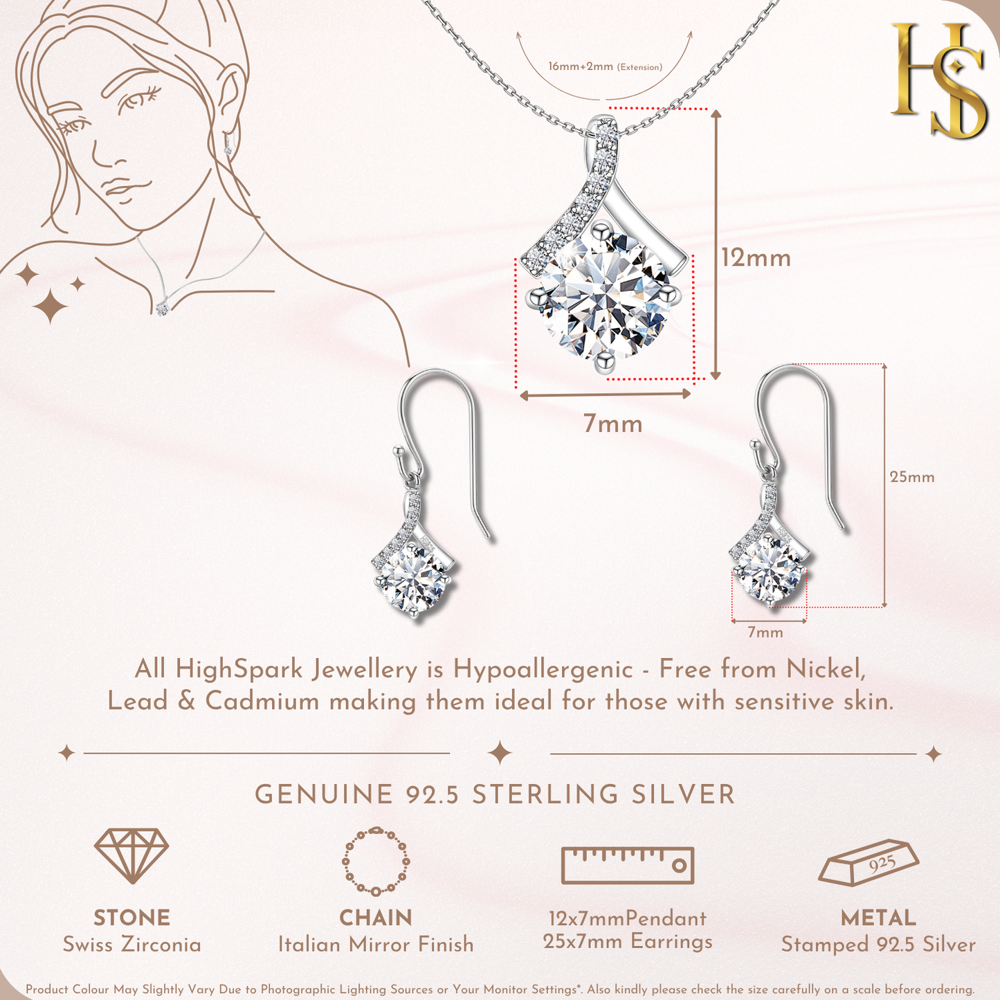 Starlit Solitaire Earrings, Pendant & Chain Set in 92.5 Sterling Silver With Diamond like Brilliance Zirconia