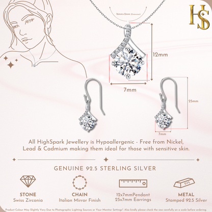 Starlit Solitaire Earrings, Pendant & Chain Set in 92.5 Sterling Silver With Diamond like Brilliance Zirconia