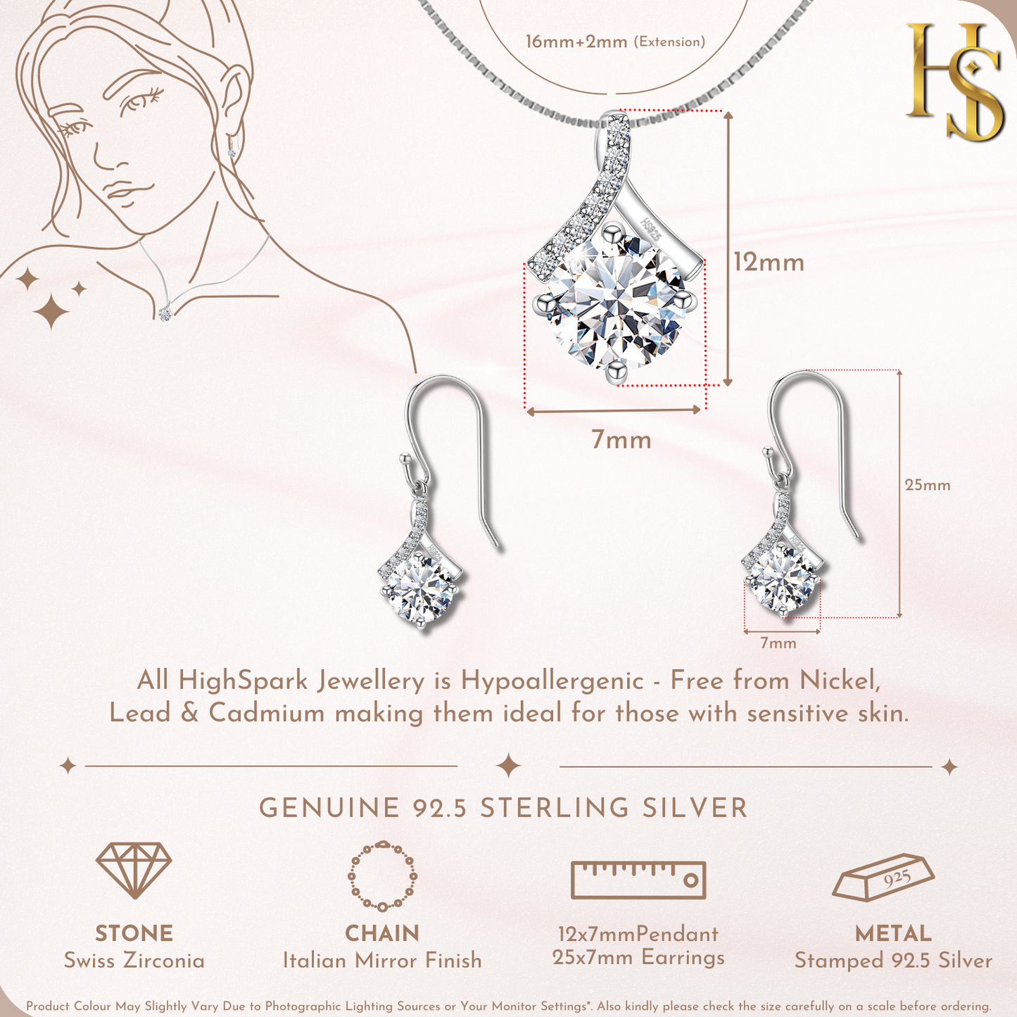 Classic Drop Crystal Solitaire Earrings, Pendant & Chain Set in 92.5 Sterling Silver With Diamond like Brilliance Zirconia