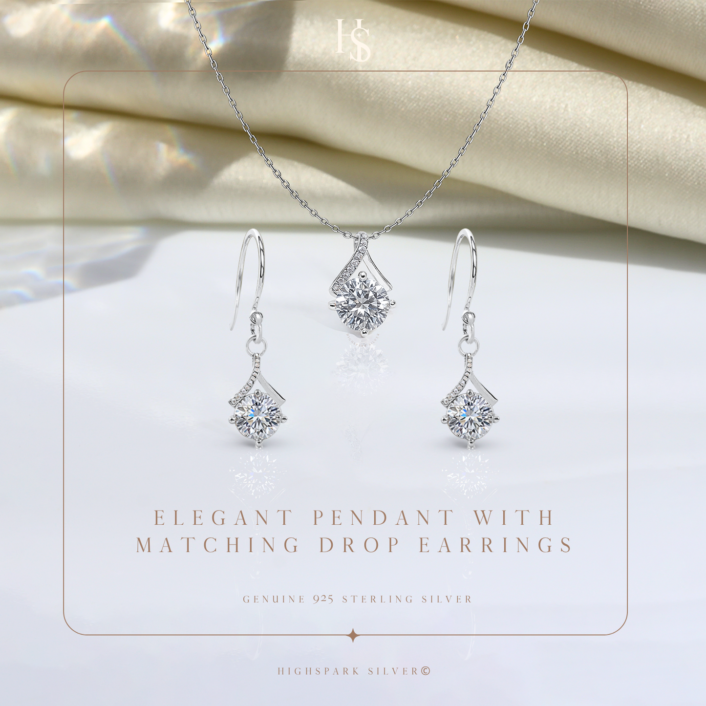 Starlit Solitaire Earrings, Pendant & Chain Set in 92.5 Sterling Silver With Diamond like Brilliance Zirconia