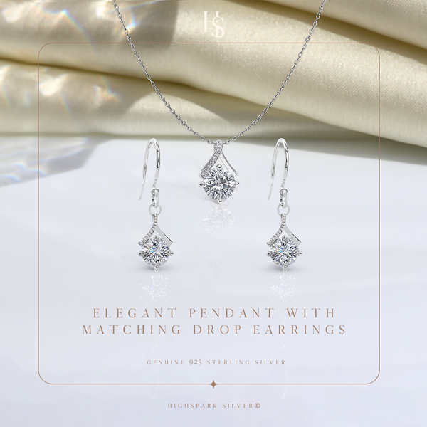 Starlit Solitaire Earrings, Pendant & Chain Set in 92.5 Sterling Silver With Diamond like Brilliance Zirconia