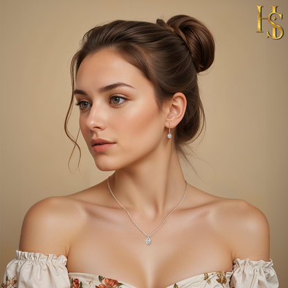 Starlit Solitaire Earrings, Pendant & Chain Set in 92.5 Sterling Silver With Diamond like Brilliance Zirconia