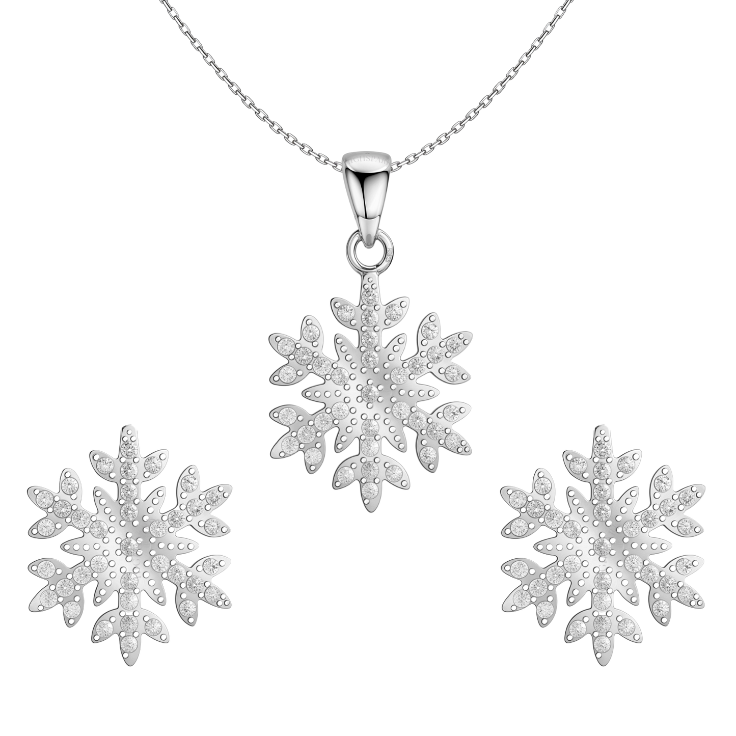 Snowflake Solitaire Earrings, Pendant & Chain Set in 92.5 Sterling Silver With Diamond like Brilliance Zirconia