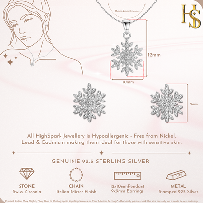 Snowflake Solitaire Earrings, Pendant & Chain Set in 92.5 Sterling Silver With Diamond like Brilliance Zirconia