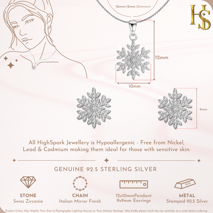 Snowflake Solitaire Earrings, Pendant & Chain Set in 92.5 Sterling Silver With Diamond like Brilliance Zirconia