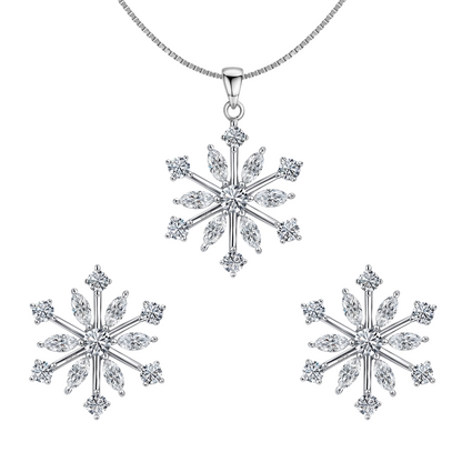 Classic Snowflake Solitaire Earrings, Pendant & Chain Set in 92.5 Sterling Silver With Diamond like Brilliance Zirconia