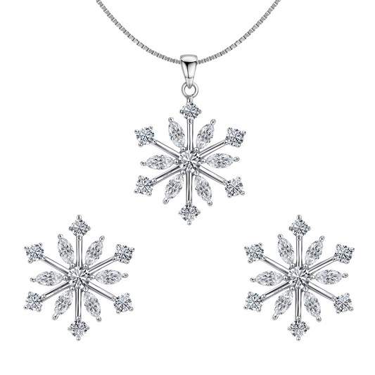 Classic Snowflake Solitaire Earrings, Pendant & Chain Set in 92.5 Sterling Silver With Diamond like Brilliance Zirconia