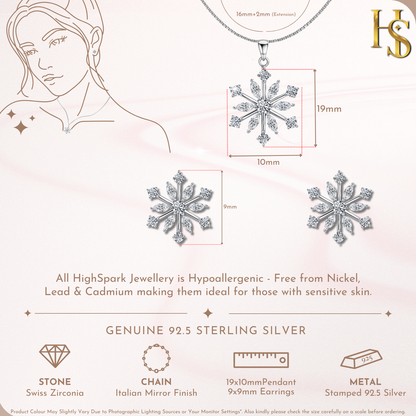 Classic Snowflake Solitaire Earrings, Pendant & Chain Set in 92.5 Sterling Silver With Diamond like Brilliance Zirconia