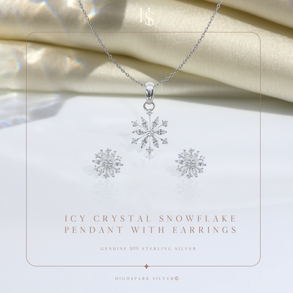 Classic Snowflake Solitaire Earrings, Pendant & Chain Set in 92.5 Sterling Silver With Diamond like Brilliance Zirconia
