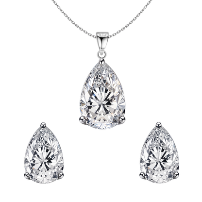 Pear Shaped Solitaire Earrings, Pendant & Chain Set in 92.5 Sterling Silver With Diamond like Brilliance Zirconia