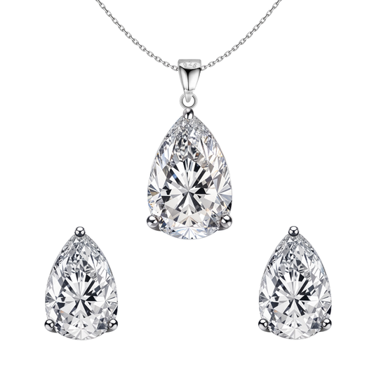 Pear Shaped Solitaire Earrings, Pendant & Chain Set in 92.5 Sterling Silver With Diamond like Brilliance Zirconia