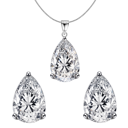 Pear Shaped Solitaire Earrings, Pendant & Chain Set in 92.5 Sterling Silver With Diamond like Brilliance Zirconia