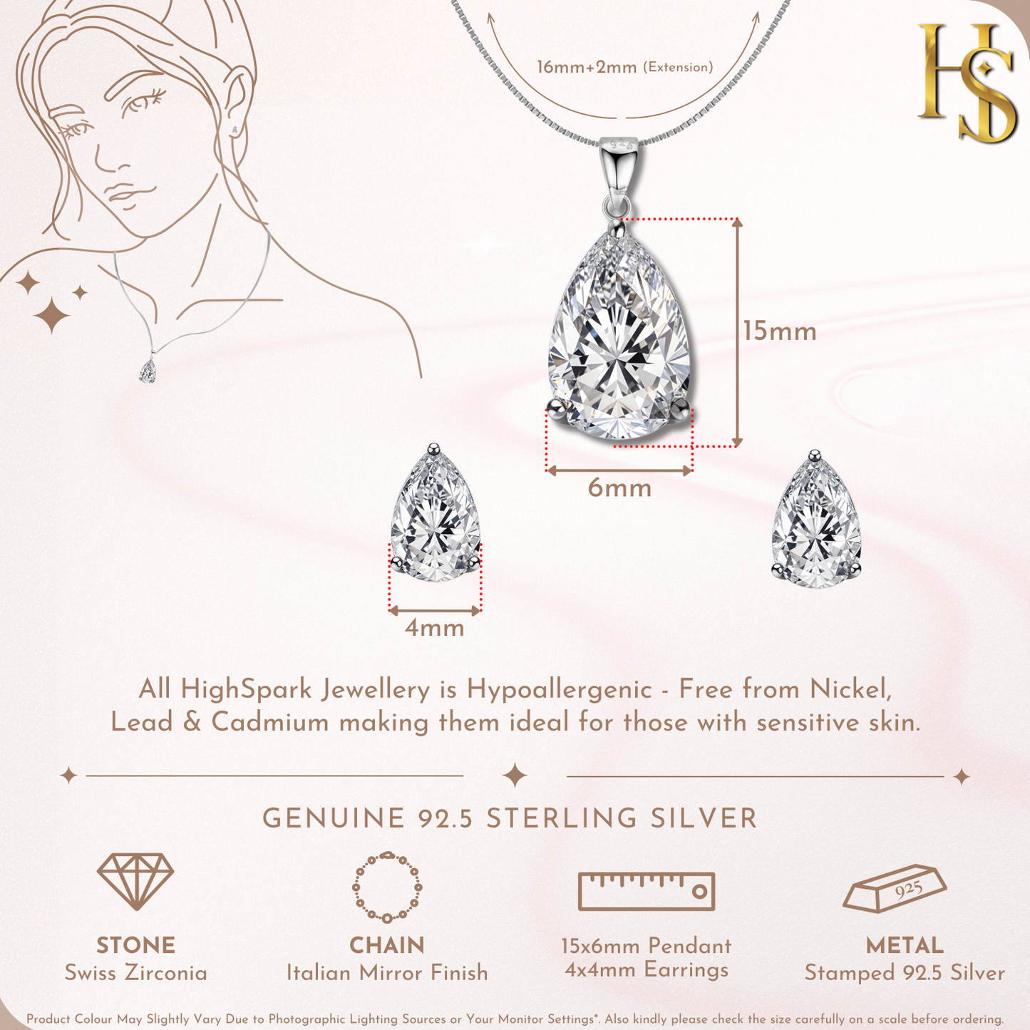 Pear Shaped Solitaire Earrings, Pendant & Chain Set in 92.5 Sterling Silver With Diamond like Brilliance Zirconia