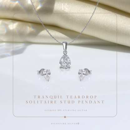 Pear Shaped Solitaire Earrings, Pendant & Chain Set in 92.5 Sterling Silver With Diamond like Brilliance Zirconia