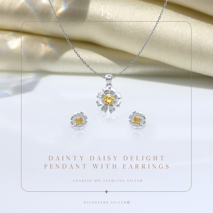 Sunflower Solitaire Earrings, Pendant & Chain Set in 92.5 Sterling Silver With Diamond like Brilliance Zirconia