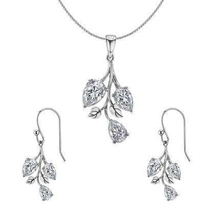 Tulip Flower Solitaire Earrings, Pendant & Chain Set in 92.5 Sterling Silver With Diamond like Brilliance Zirconia