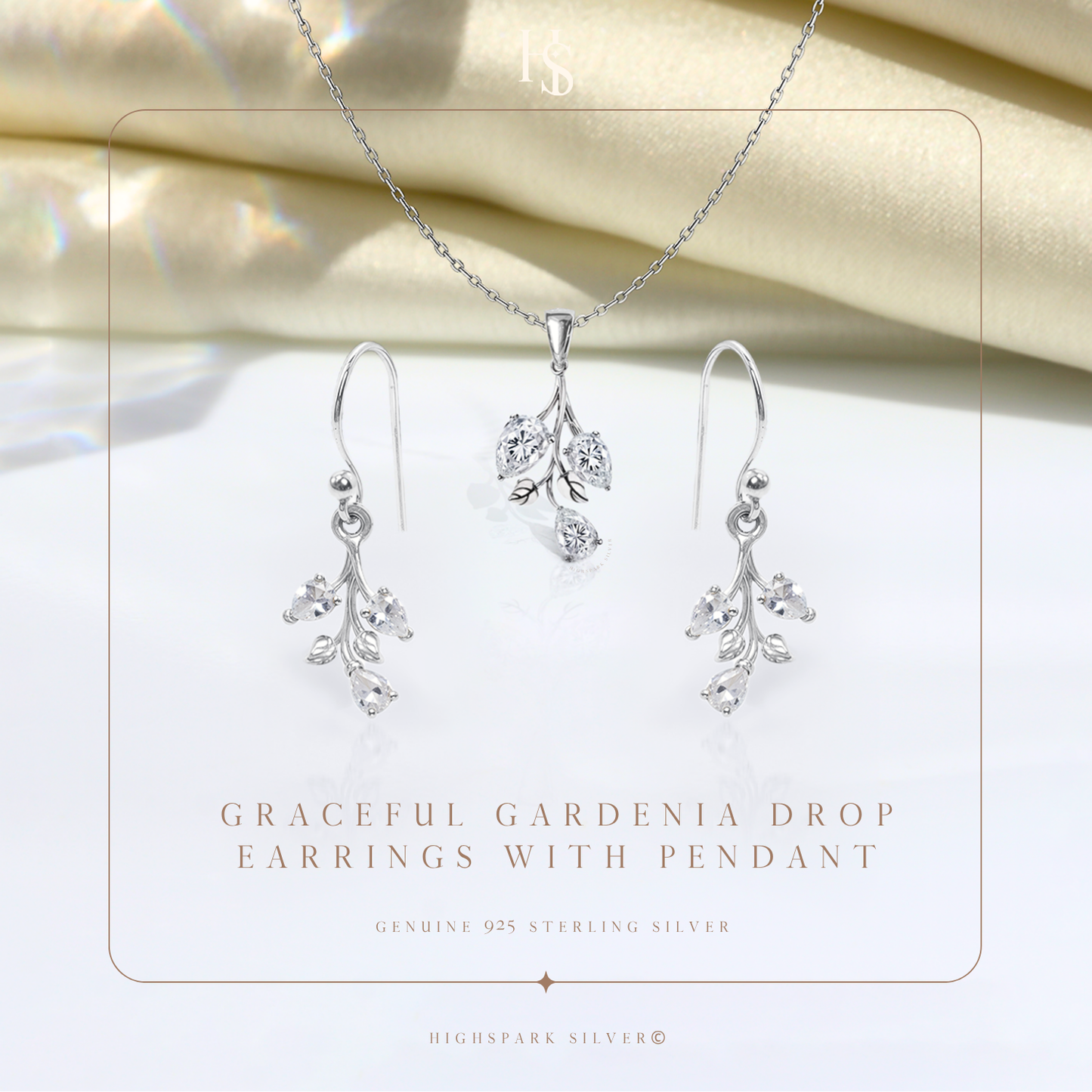 Tulip Flower Solitaire Earrings, Pendant & Chain Set in 92.5 Sterling Silver With Diamond like Brilliance Zirconia