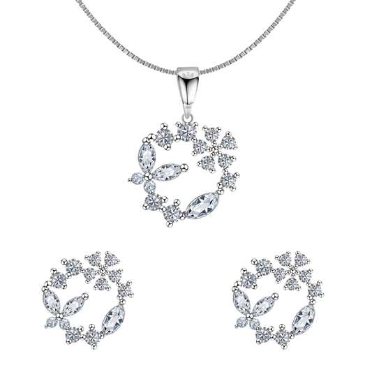 Dazzling Butterfly Wreath Solitaire Earrings, Pendant & Chain Set in 92.5 Sterling Silver With Diamond like Brilliance Sparkling Zirconia