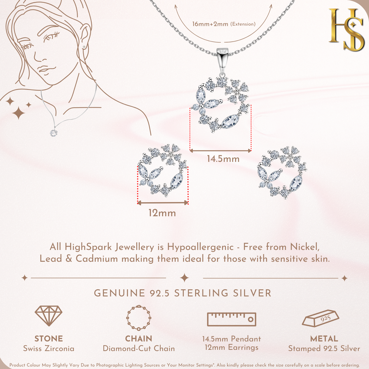 Dazzling Butterfly Wreath Solitaire Earrings, Pendant & Chain Set in 92.5 Sterling Silver With Diamond like Brilliance Sparkling Zirconia