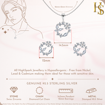 Dazzling Butterfly Wreath Solitaire Earrings, Pendant & Chain Set in 92.5 Sterling Silver With Diamond like Brilliance Sparkling Zirconia