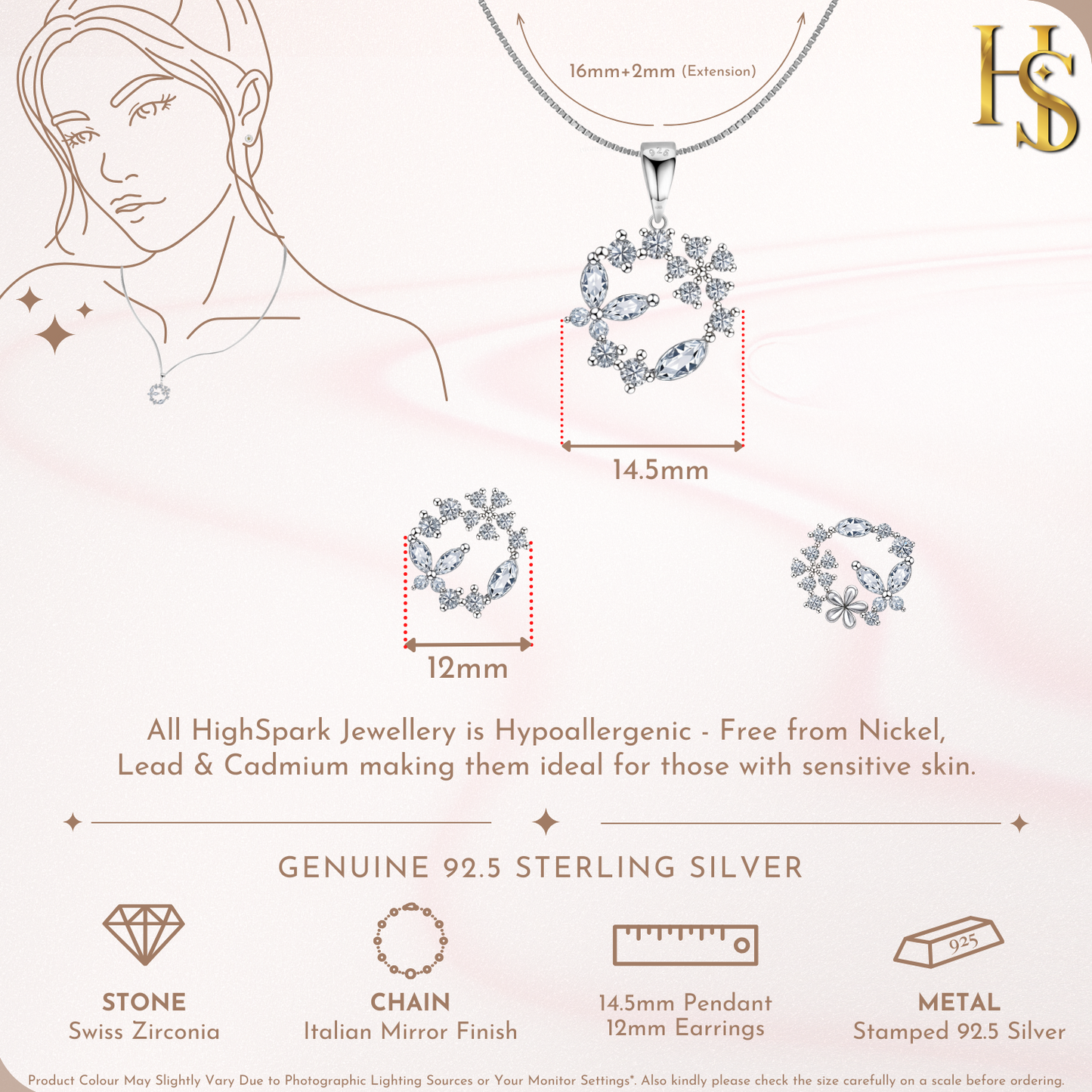 Dazzling Butterfly Wreath Solitaire Earrings, Pendant & Chain Set in 92.5 Sterling Silver With Diamond like Brilliance Sparkling Zirconia