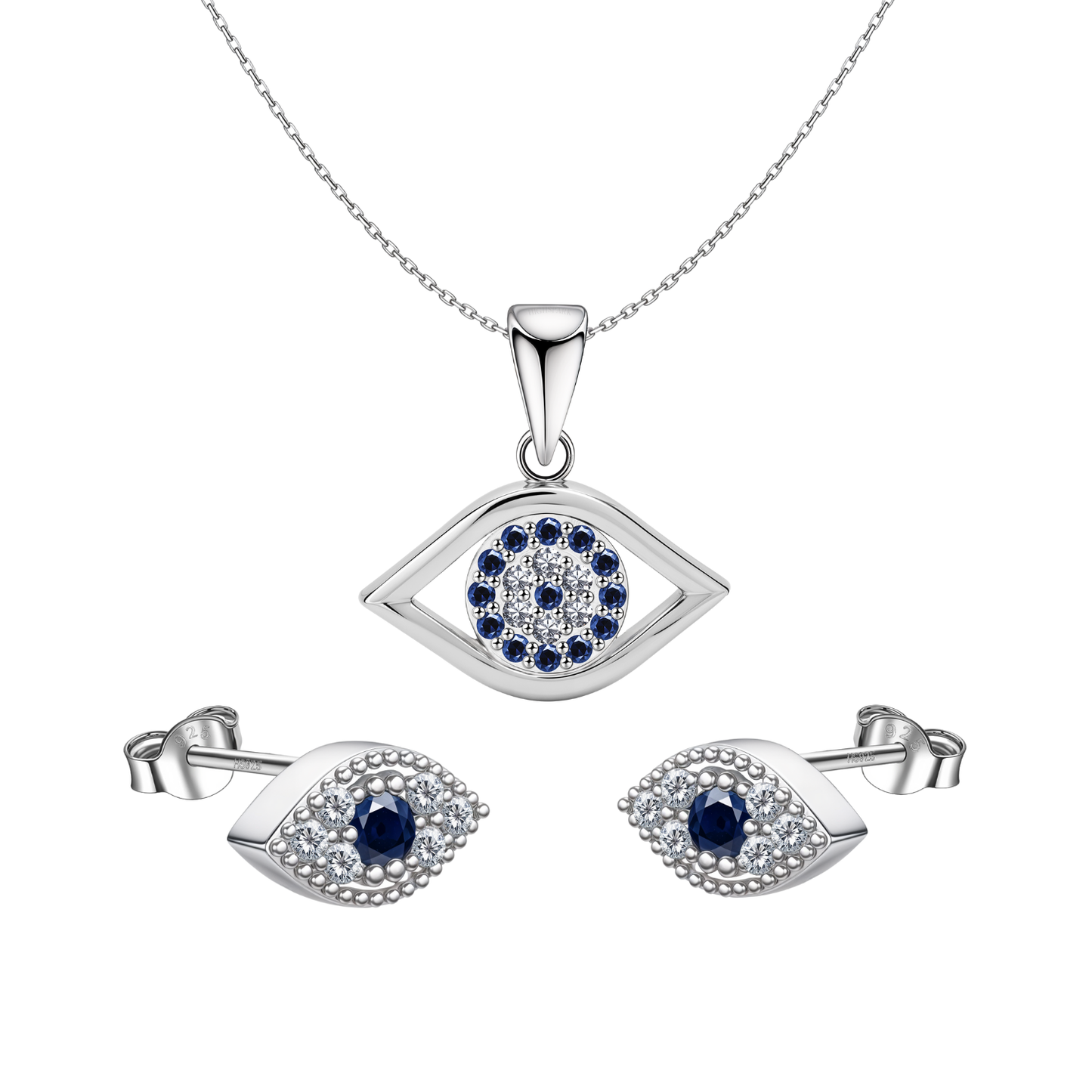 Enchating Evil Eye Set-Pendant With Earrings In 925 Sterling Silver For Women