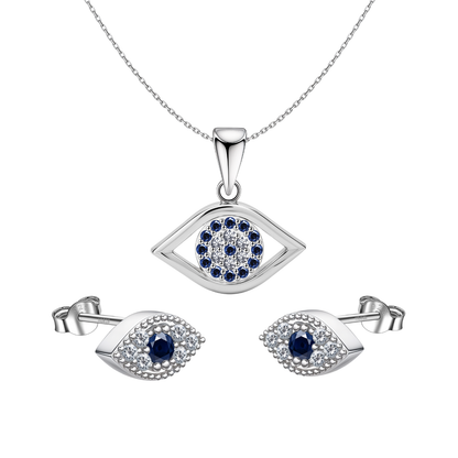 Enchating Evil Eye Set-Pendant With Earrings In 925 Sterling Silver For Women
