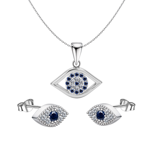 Enchating Evil Eye Set-Pendant With Earrings In 925 Sterling Silver For Women
