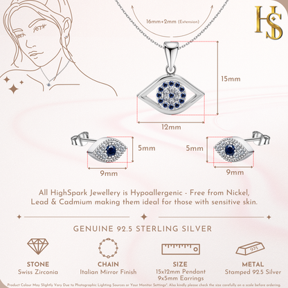 Enchating Evil Eye Set-Pendant With Earrings In 925 Sterling Silver For Women
