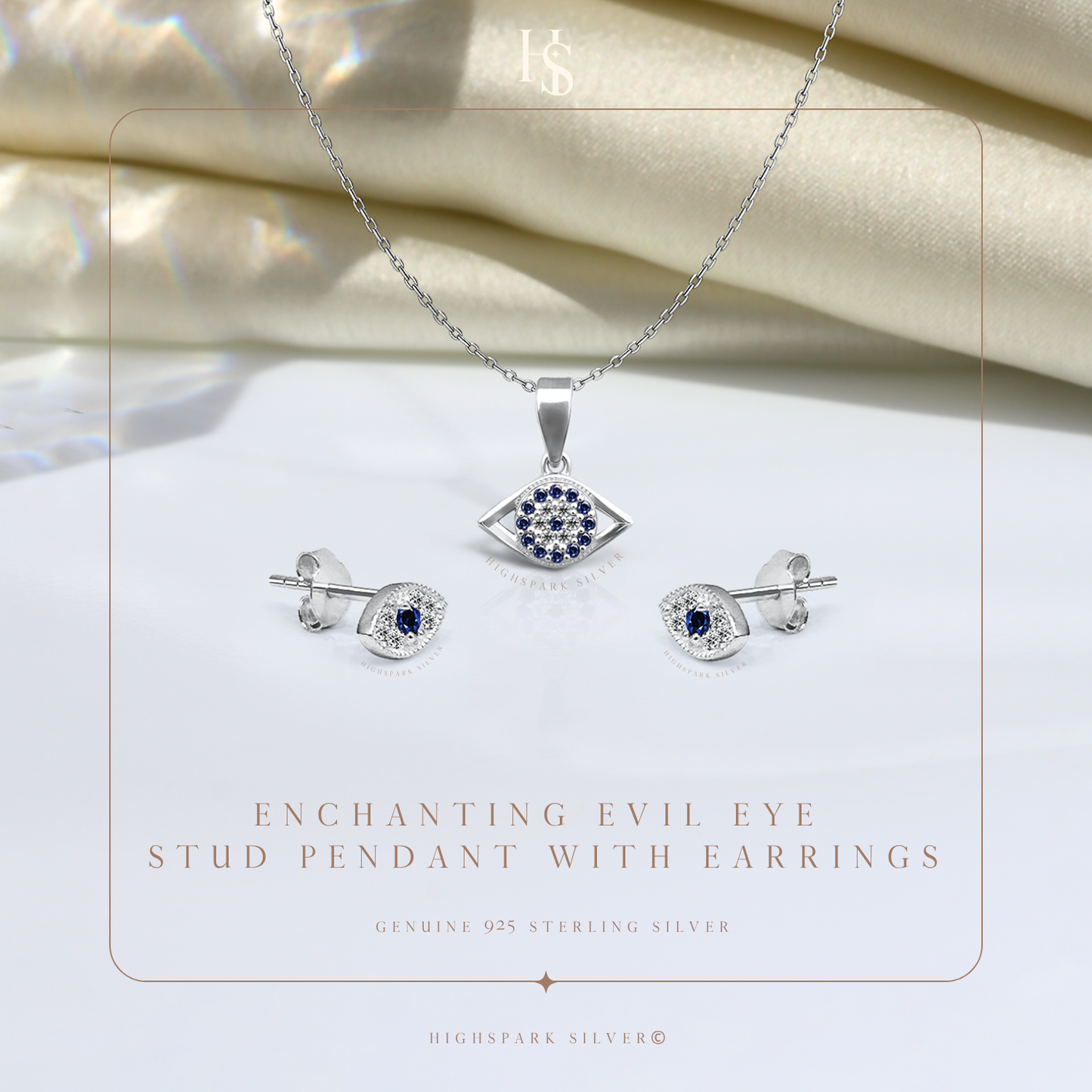 Enchating Evil Eye Set-Pendant With Earrings In 925 Sterling Silver For Women