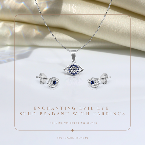 Enchating Evil Eye Set-Pendant With Earrings In 925 Sterling Silver For Women