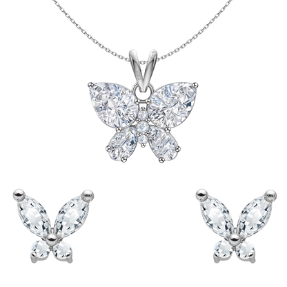Studded Butterfly Solitaire Earrings, Pendant & Chain Set in 92.5 Sterling Silver With Diamond like Brilliance Zirconia