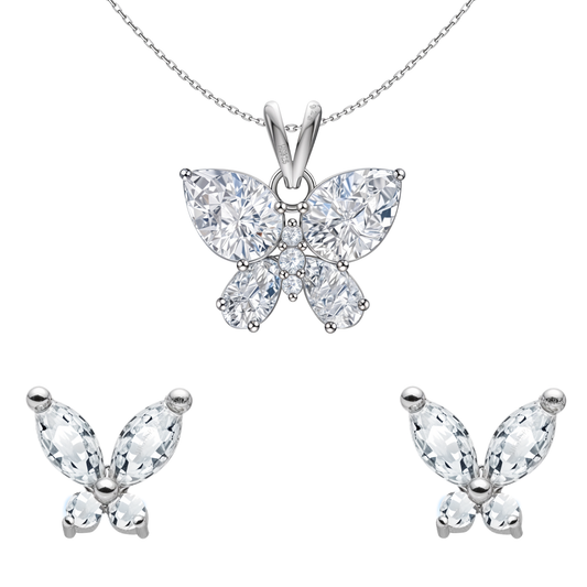 Studded Butterfly Solitaire Earrings, Pendant & Chain Set in 92.5 Sterling Silver With Diamond like Brilliance Zirconia