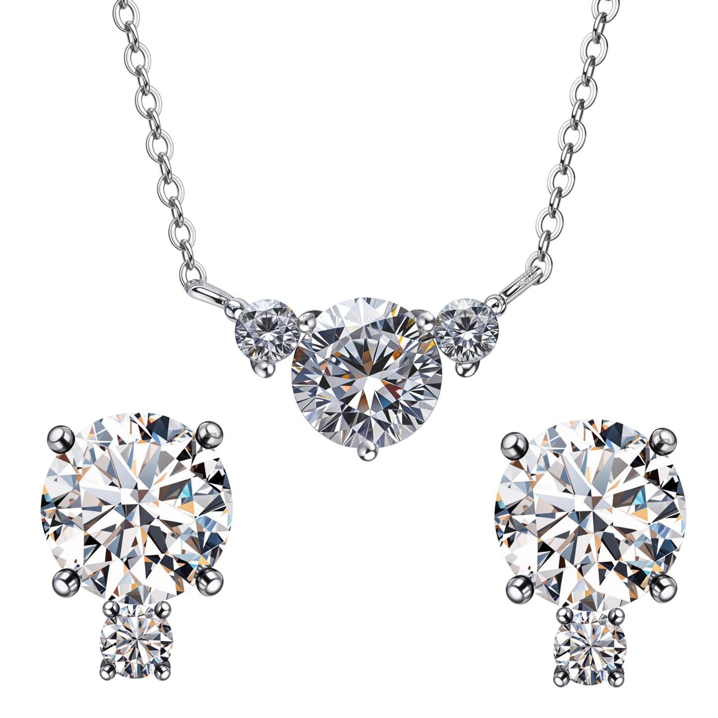 Radiant Moissanite Solitaire Earrings, Pendant & Chain Set in 92.5 Sterling Silver With Diamond like Brilliance Zirconia