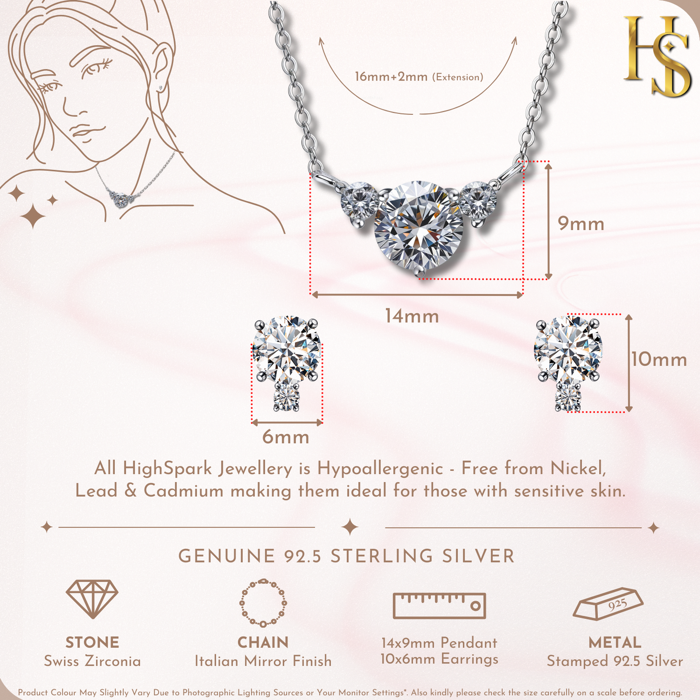 Radiant Moissanite Solitaire Earrings, Pendant & Chain Set in 92.5 Sterling Silver With Diamond like Brilliance Zirconia