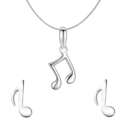 Music Note Earrings, Pendant & Chain Set in 92.5 Sterling Silver For Women