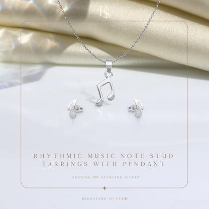 Music Note Earrings, Pendant & Chain Set in 92.5 Sterling Silver For Women