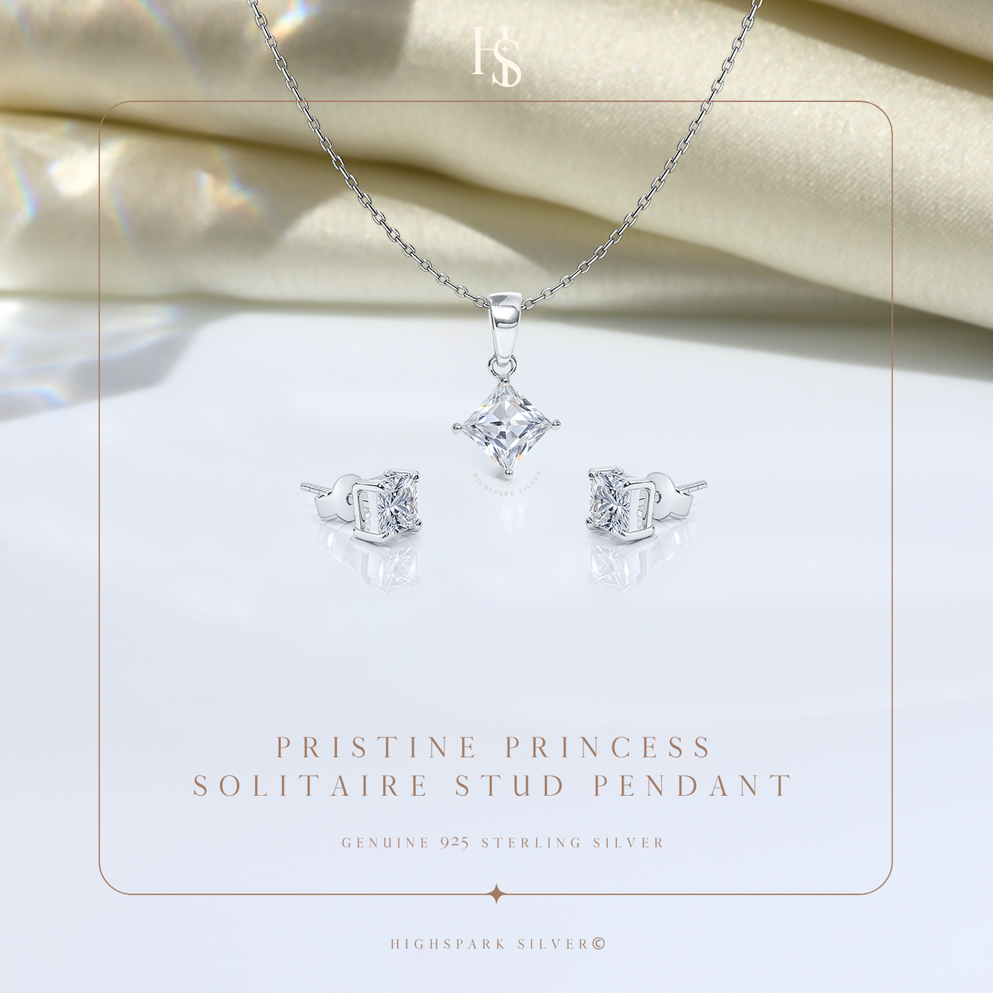 Princess Diamond Solitaire Earrings, Pendant & Chain Set in 92.5 Sterling Silver With Diamond like Brilliance Zirconia