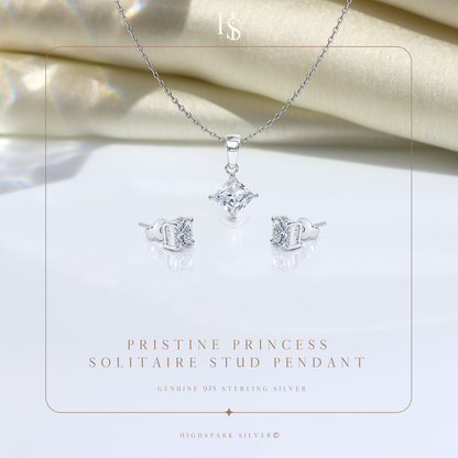 Princess Diamond Solitaire Earrings, Pendant & Chain Set in 92.5 Sterling Silver With Diamond like Brilliance Zirconia
