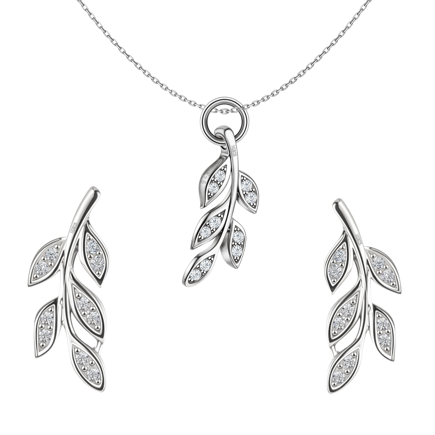 Pristine Leaf Solitaire Earrings, Pendant & Chain Set in 92.5 Sterling Silver With Diamond like Brilliance Zirconia