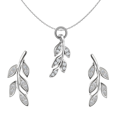 Pristine Leaf Solitaire Earrings, Pendant & Chain Set in 92.5 Sterling Silver With Diamond like Brilliance Zirconia