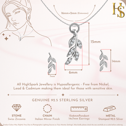 Pristine Leaf Solitaire Earrings, Pendant & Chain Set in 92.5 Sterling Silver With Diamond like Brilliance Zirconia