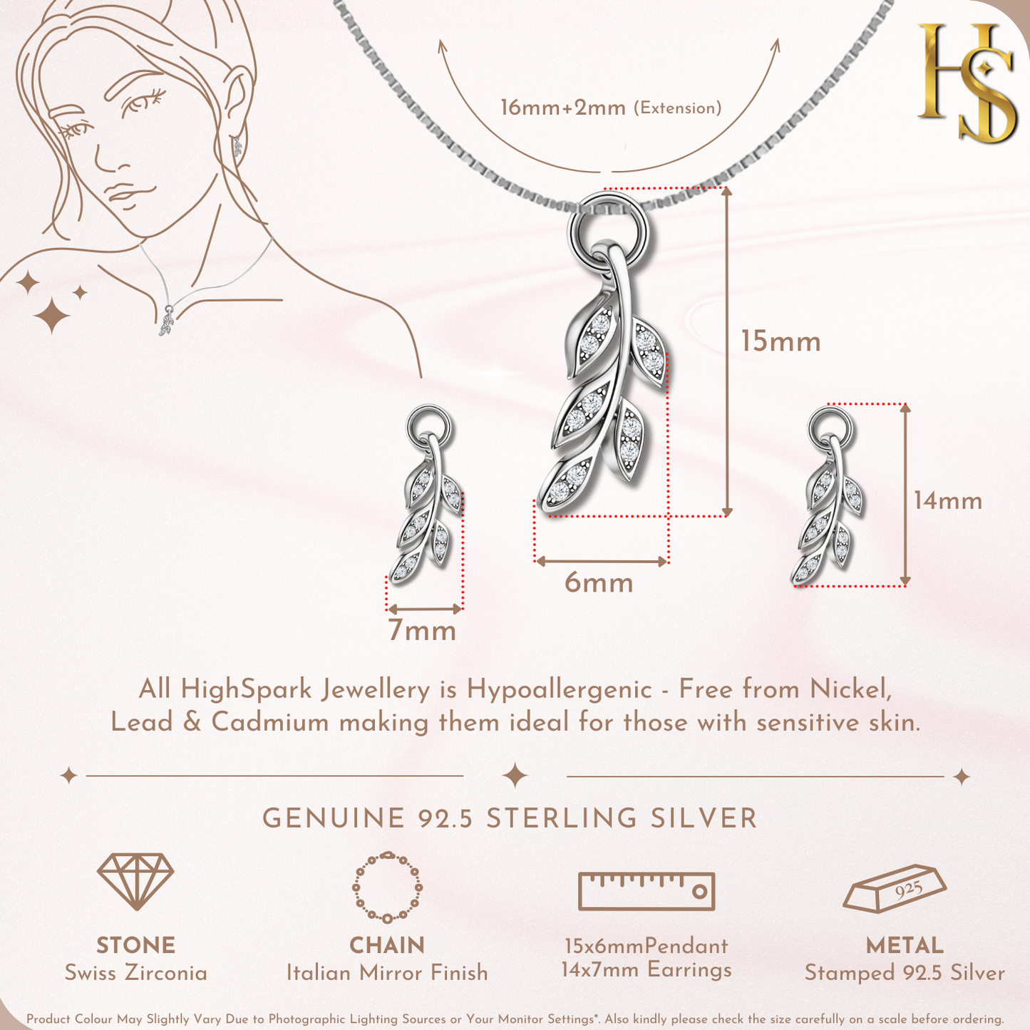 Crystal Leaf Solitaire Earrings, Pendant & Chain Set in 92.5 Sterling Silver With Diamond like Brilliance Zirconia