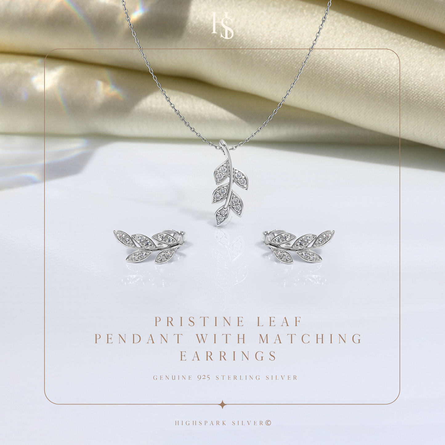 Pristine Leaf Solitaire Earrings, Pendant & Chain Set in 92.5 Sterling Silver With Diamond like Brilliance Zirconia