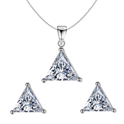 Sparkling Triangular Solitaire Earrings, Pendant & Chain Set in 92.5 Sterling Silver With Diamond like Brilliance Zirconia