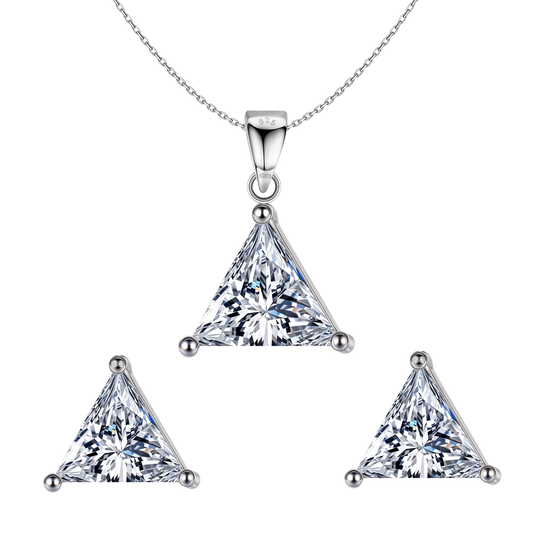 Sparkling Triangular Solitaire Earrings, Pendant & Chain Set in 92.5 Sterling Silver With Diamond like Brilliance Zirconia