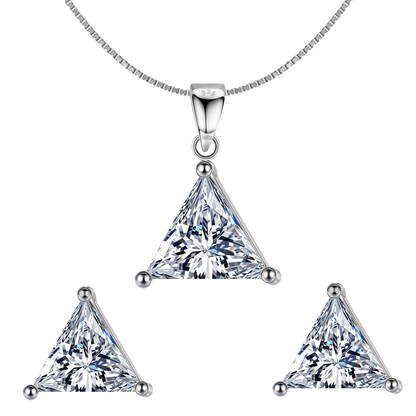 Sparkling Triangular Solitaire Earrings, Pendant & Chain Set in 92.5 Sterling Silver With Diamond like Brilliance Zirconia