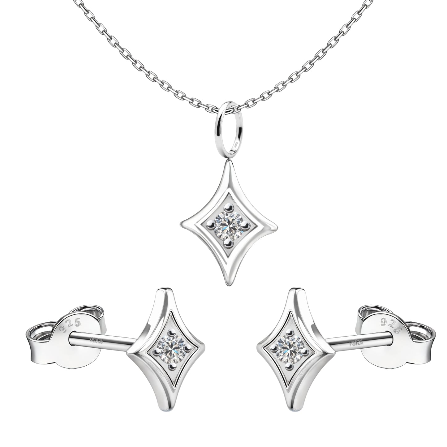 Signature Spark Solitaire Pendant, Earrings, & Chain Set in 925 Sterling Silver For Women