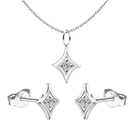 Signature Spark Solitaire Pendant, Earrings, & Chain Set in 925 Sterling Silver For Women